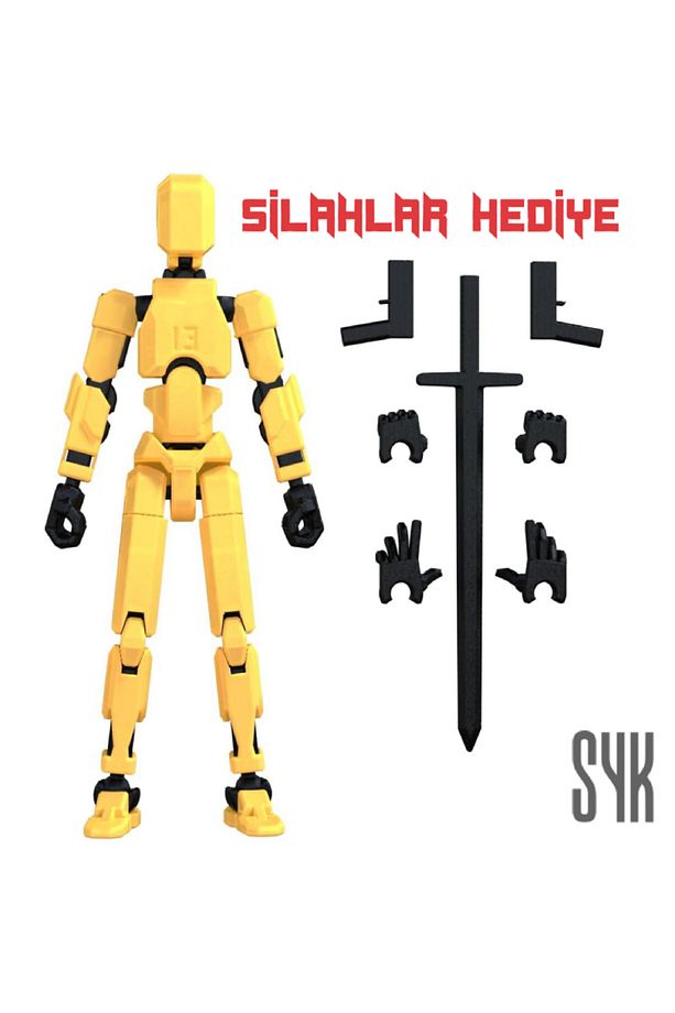 Robot 13 Dummy Sarı Siyah Tüm Eklemleri Hareketli Aksiyon Figürü Oyuncak - 1