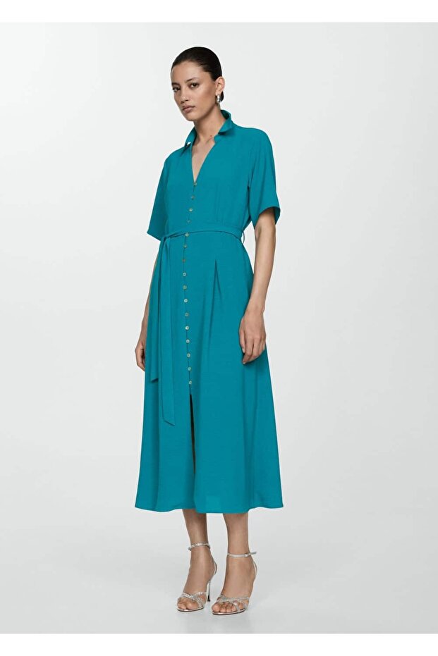 Kuşaklı gömlek elbise - 2