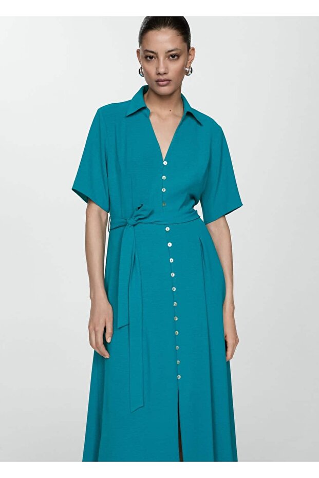 Kuşaklı gömlek elbise - 1