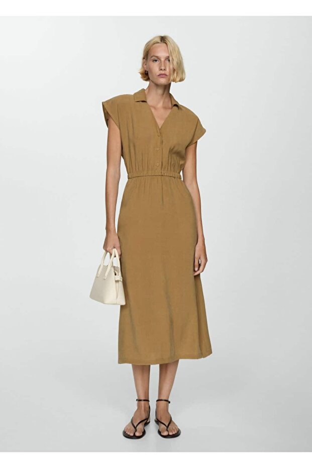 Düğmeli modal elbise - 2