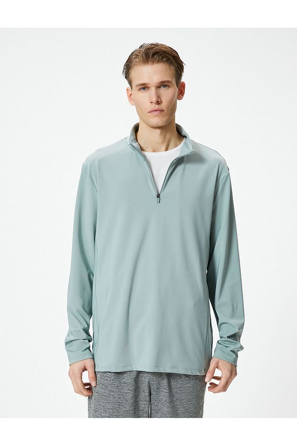 Spor Sweatshirt Yarım Fermuarlı Dik Yaka Uzun Kollu - 3