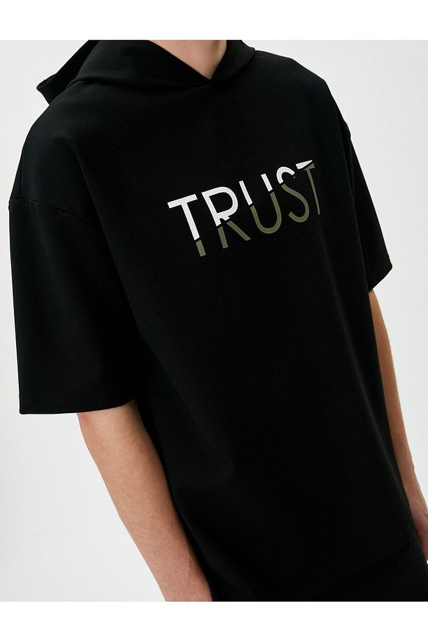 Sweatshirt Eşofman Üstü Baskılı Kapüşonlu Kısa Kollu - 5