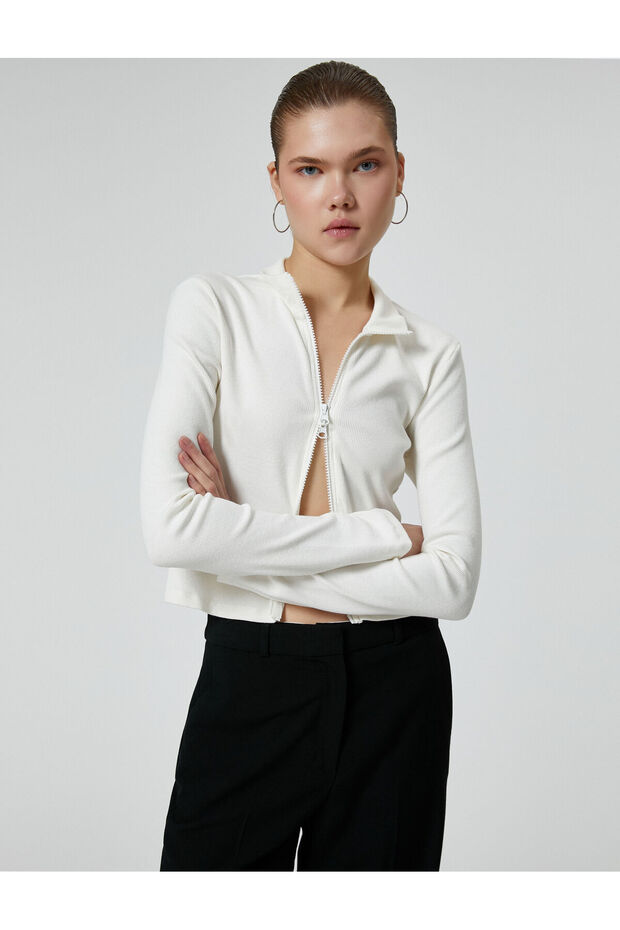 Zippered Knitwear Cardigan Stand Collar Camisole Long Sleeve