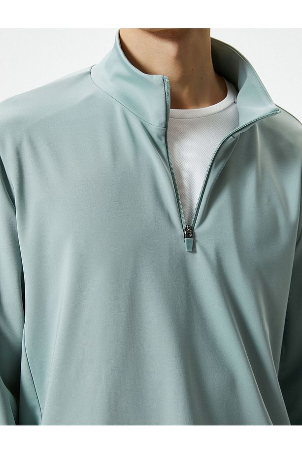 Spor Sweatshirt Yarım Fermuarlı Dik Yaka Uzun Kollu - 5