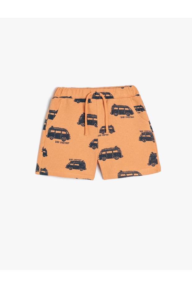 Shorts Textured Car Printed Cotton with Tie Waist Pockets