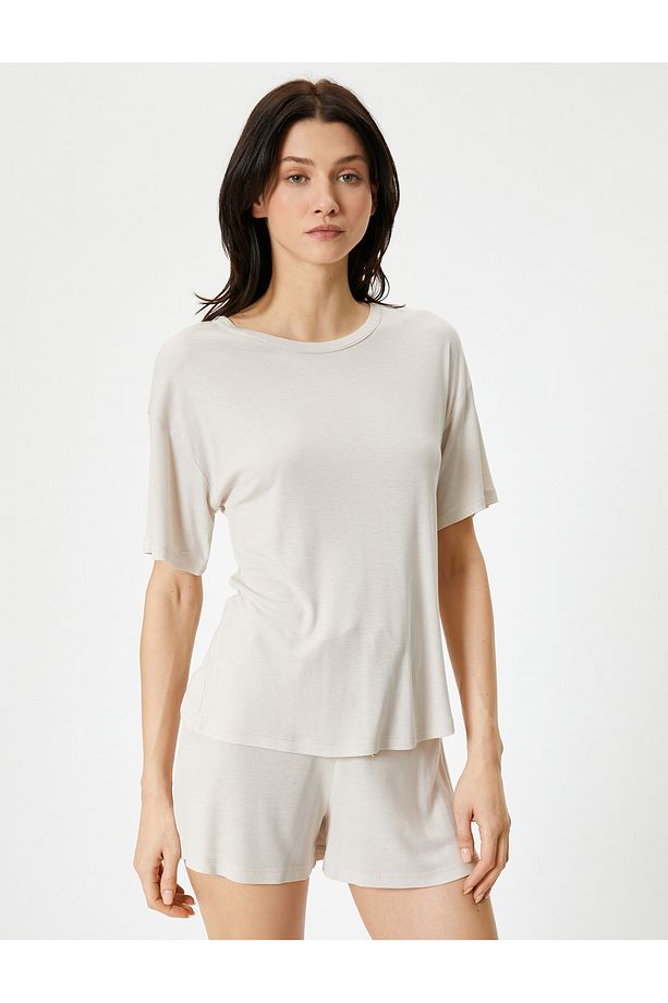 Pijama Üstü Kısa Kollu Bisiklet Yaka - 3