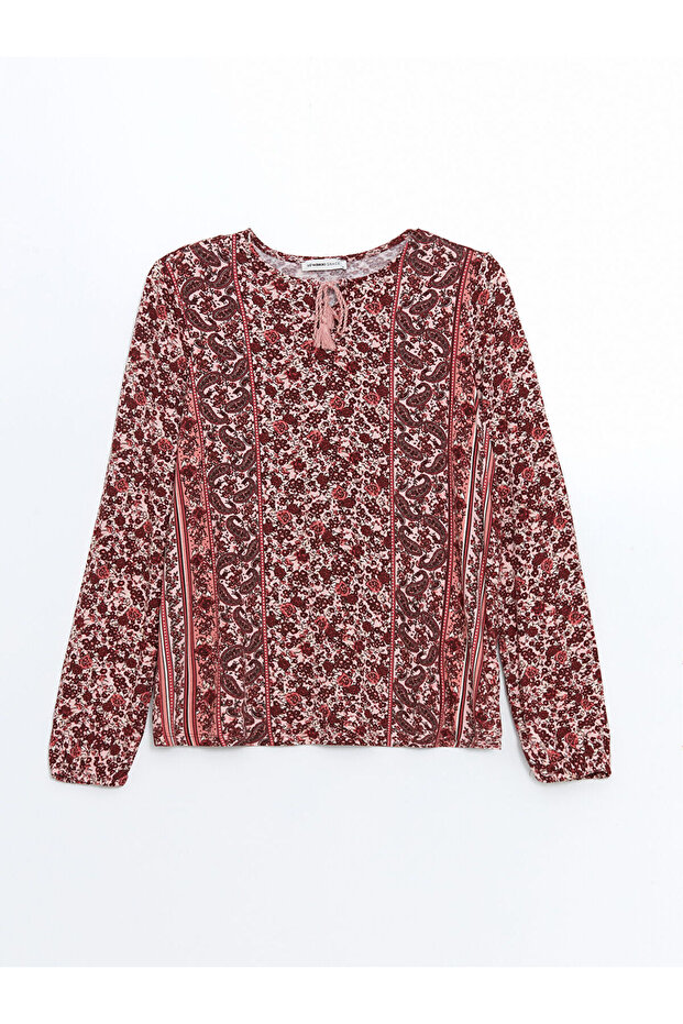 Lcw Lace-Up Collar Print Women's Blouse