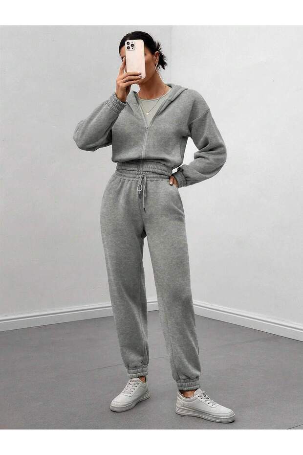 Women's High Waist Gray Elastic Leg Sweatpants