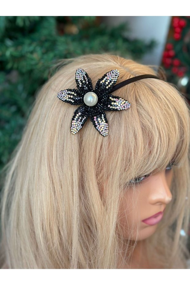 Black Lily Flower with Luxurious Crystal Stone Pearls Lilyum Flower Birthday Special Occasion Crown Christmas Crown