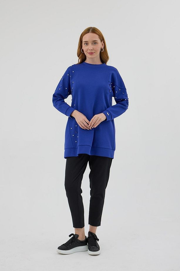 Asimetrik Taşlı Tunik Mb21.285 Mavi - 1
