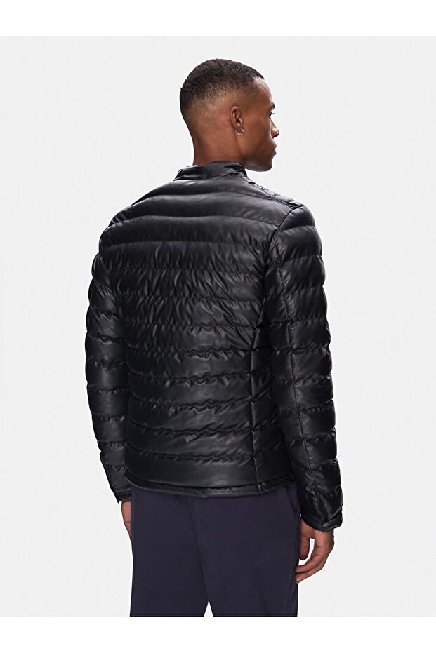 Dik Yaka Fermuarlı Siyah Mont - 3