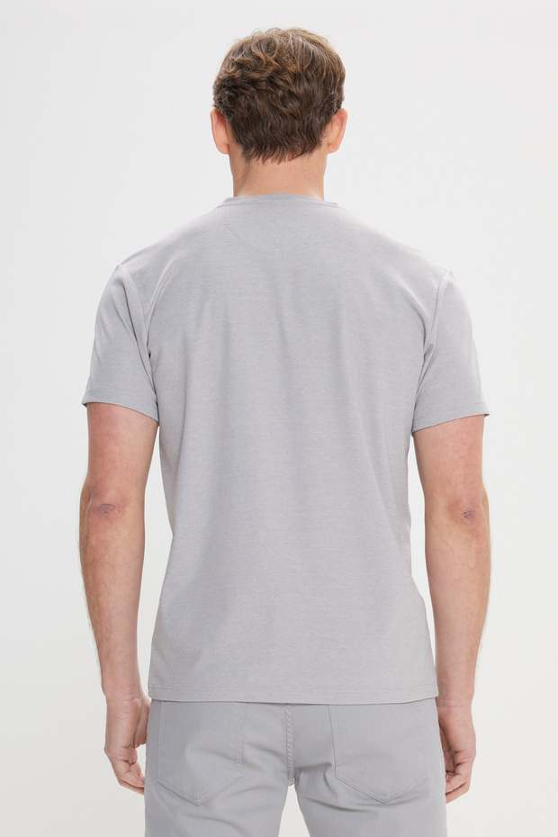 Erkek Gri Slim Fit Dar Kesim Bisiklet Yaka Pamuklu Tişört - 5
