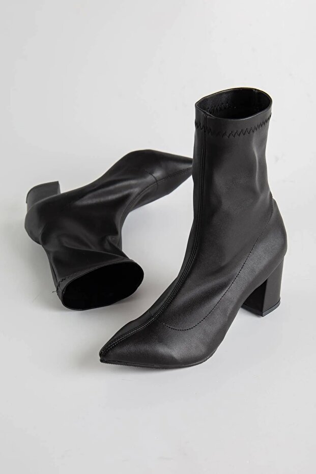 Women's Black Leather Stretch Boots, Women's Heeled Boots & Booties