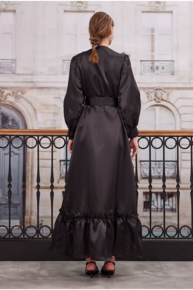 Fırfırlı Tafta Kaftan Siyah - 7