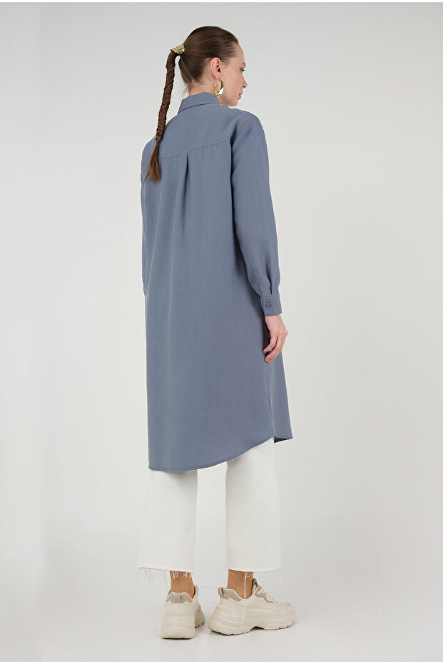 Parçalı Modal Gömlek Lavanta Mavi - 4