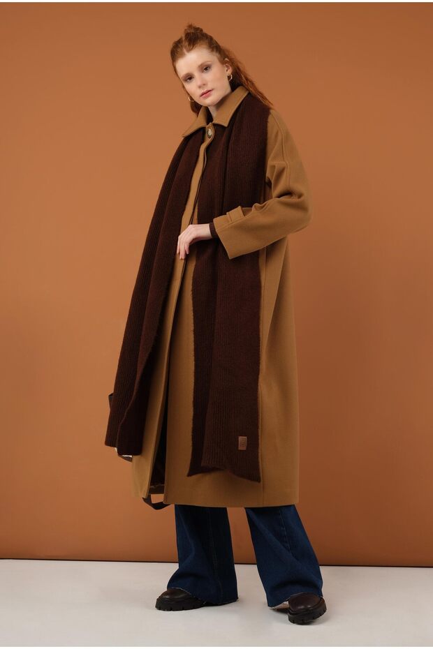 Düz Örgü Atkı Kahve - 8