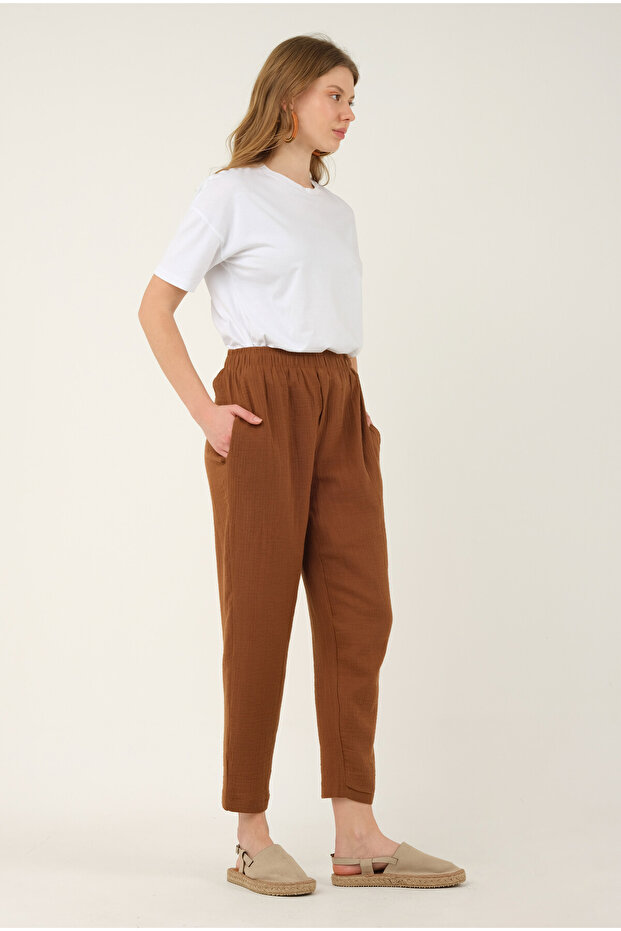 Müslin Pantolon Kahve - 4