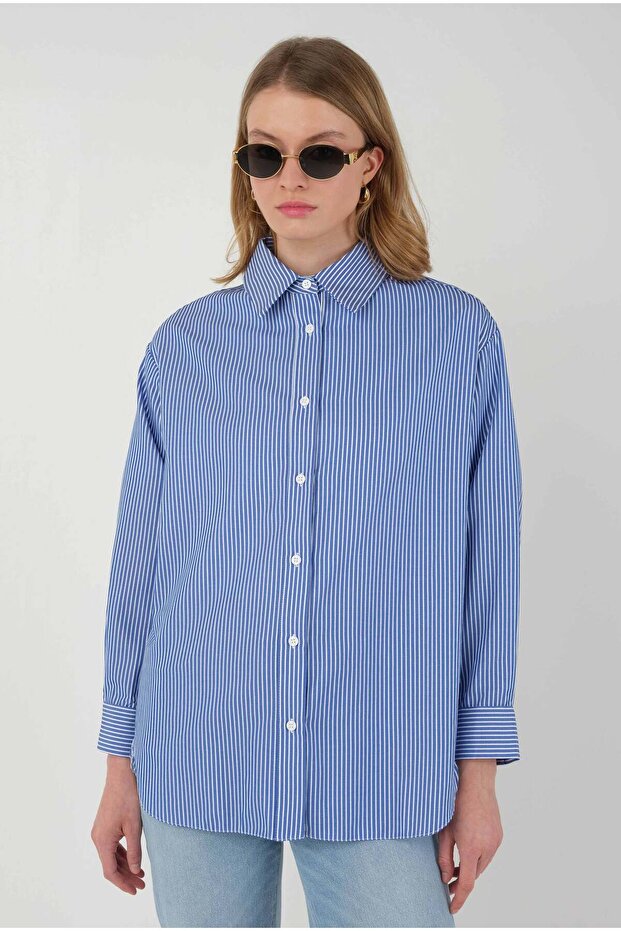 Çizgili Basic Gömlek Lacivert - 6