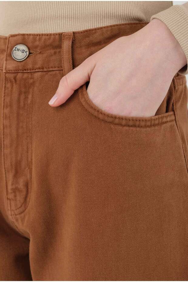 Yüksek Bel Balon Jean Taba - 5