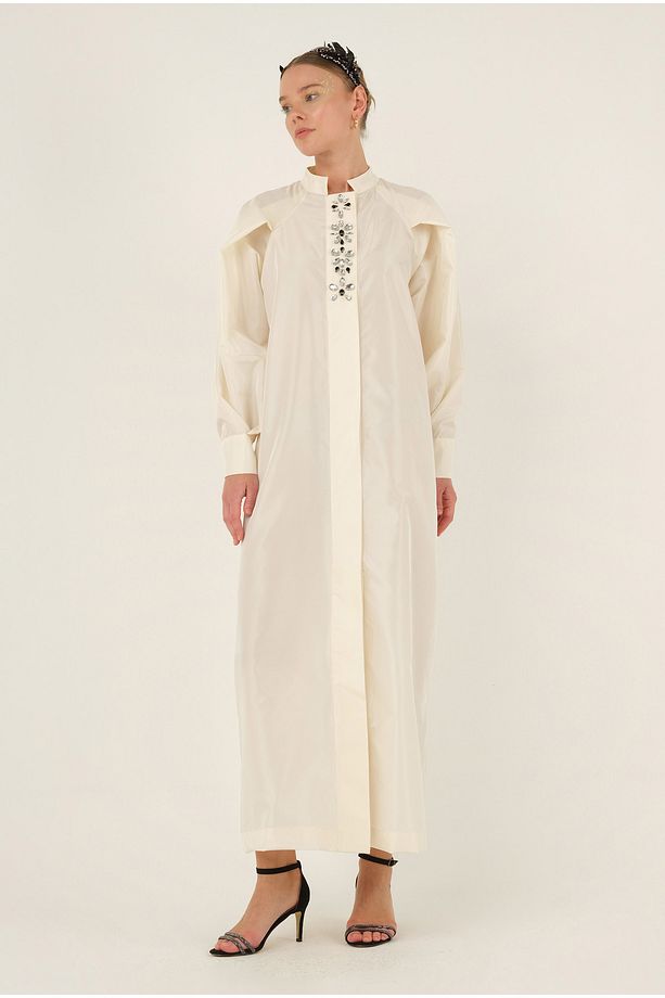 Taş Işlemeli Kaftan Ekru - 2