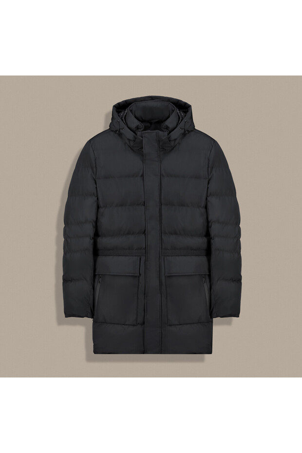 İNTERVİEW DOLUM KAPÜŞONLU SİYAH KABAN - 1