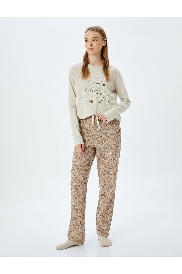 Yıldız Desenli Pamuklu Pijama Takımı - 1