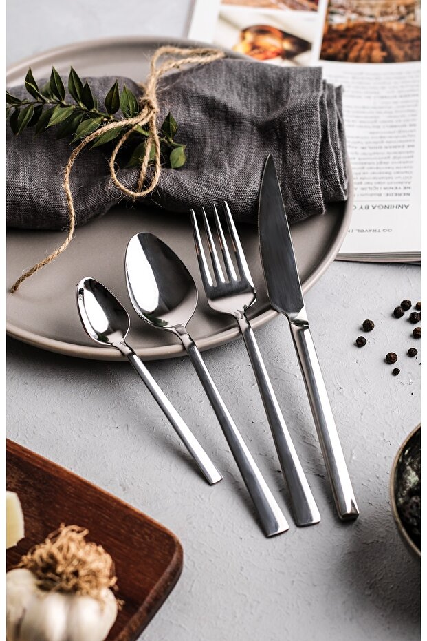 12-Person 48-Piece Diamond Steel Fork Knife Spoon Cake Set Pır4Lü12K48P