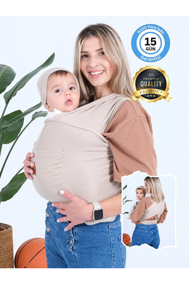 Huggy Mommy Premium Organik Pamuk Sırt Destekli Cepli Şapkalı Bebek Taşıyıcı Sling Bebek Taşıma Şalı Esnek Wrap