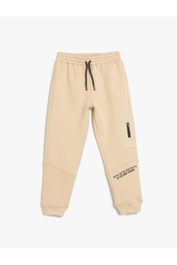 Jogger Sweatpants Slogan Print Detailed Zippered Pocket Tie Waist