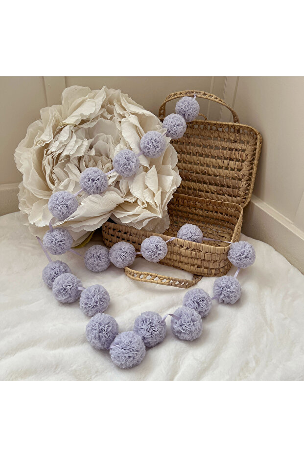 Tulle Mini Pompom Banner Baby Purple