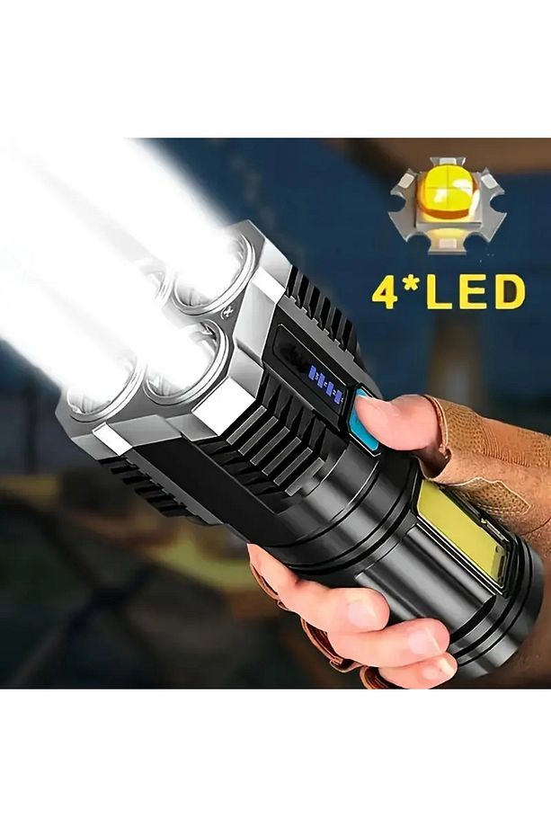 1200mAh USB Şarjlı LED El Feneri ve COB Yan Işık - 1200mAh Batarya, Güçlü ve Taşınabilir - 1