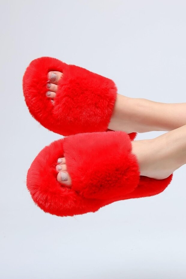 Červené extra měkké dámské domácí pantofle - 3cm Bynd01 - 5