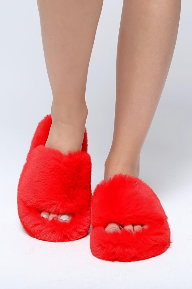 Červené extra měkké dámské domácí pantofle - 3cm Bynd01 - 1