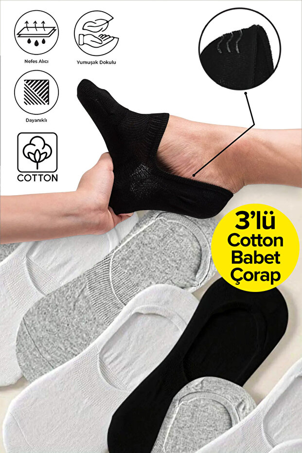 3 Pairs of Invisible Cotton Ballerina Socks
