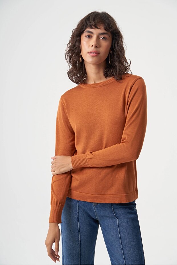 Basic o Yaka Viskon Akrilik Taba Triko - 2