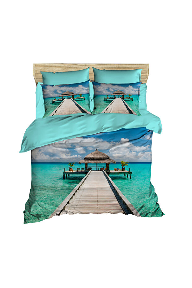 Seascape Blue Beach 3D Digital Double Duvet Cover Pillow Set