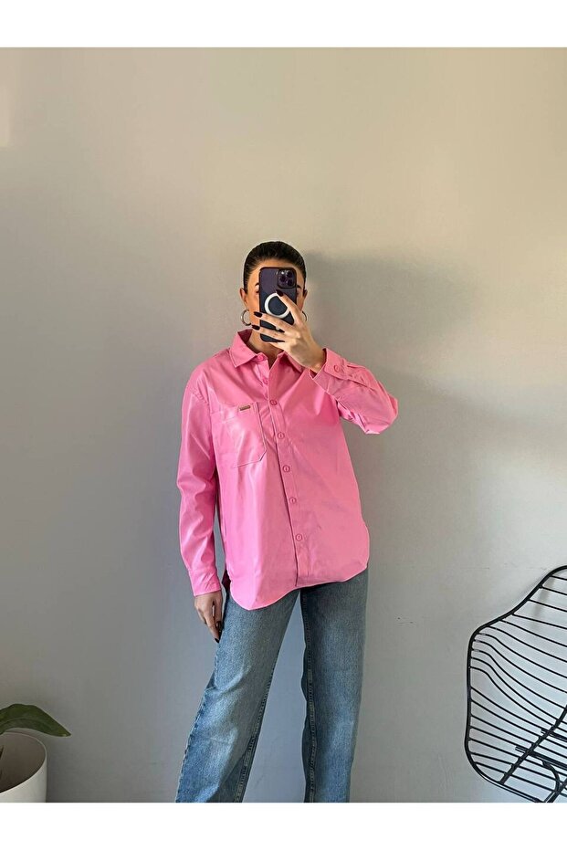 Oversize Deri Gömlek - 1