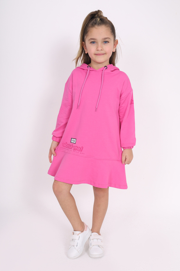 Girl's Hooded Crest Detailed Printed Dress
