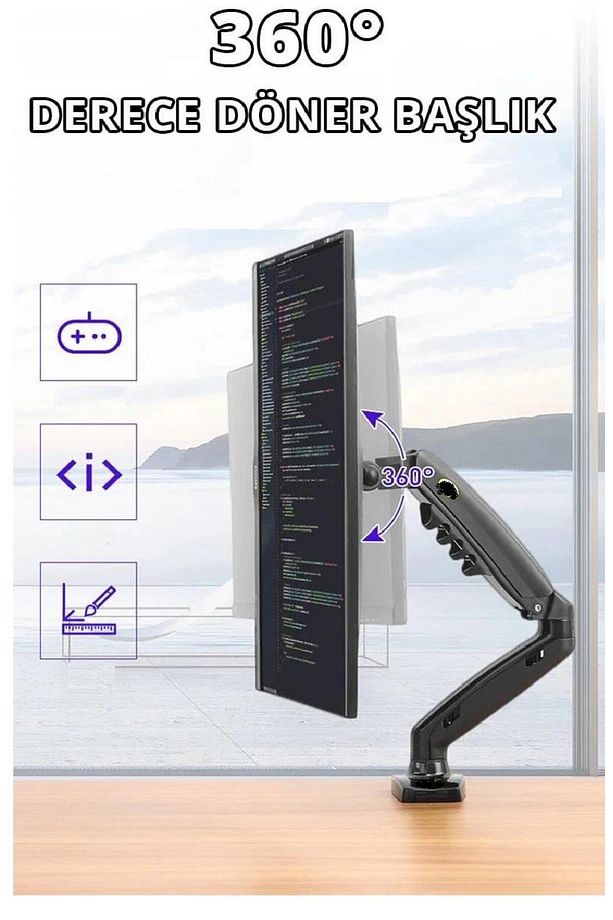 24'' Inç Lcd Led Monitör Masa Üstü Full Hareketli Askı Aparatı - 4