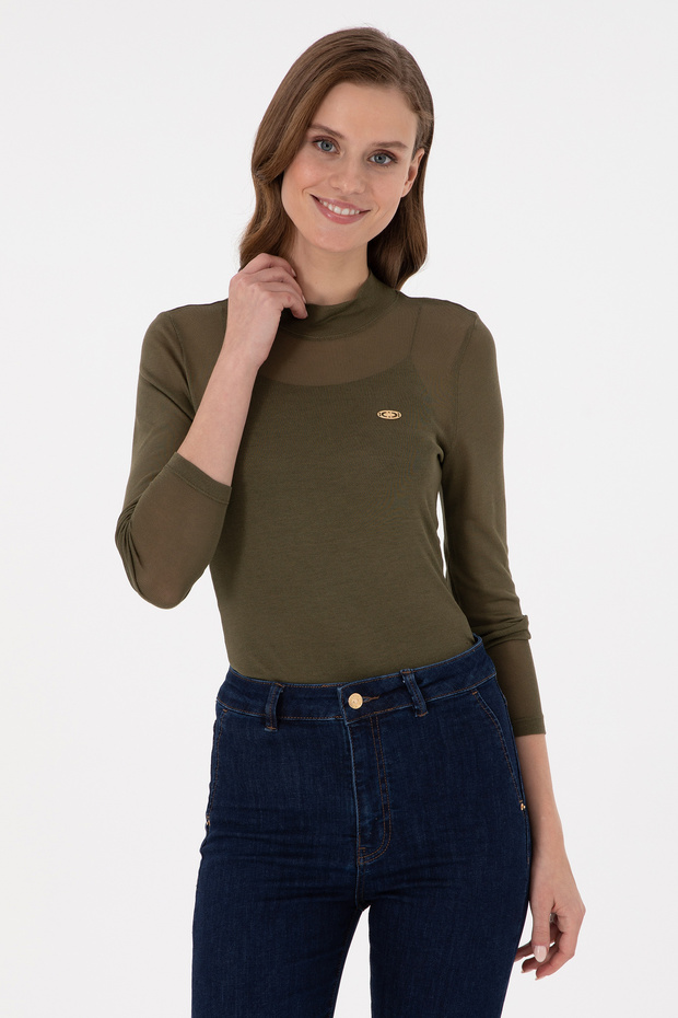 Women's Khaki Turtleneck Sweatshirt 50271616-Vr027