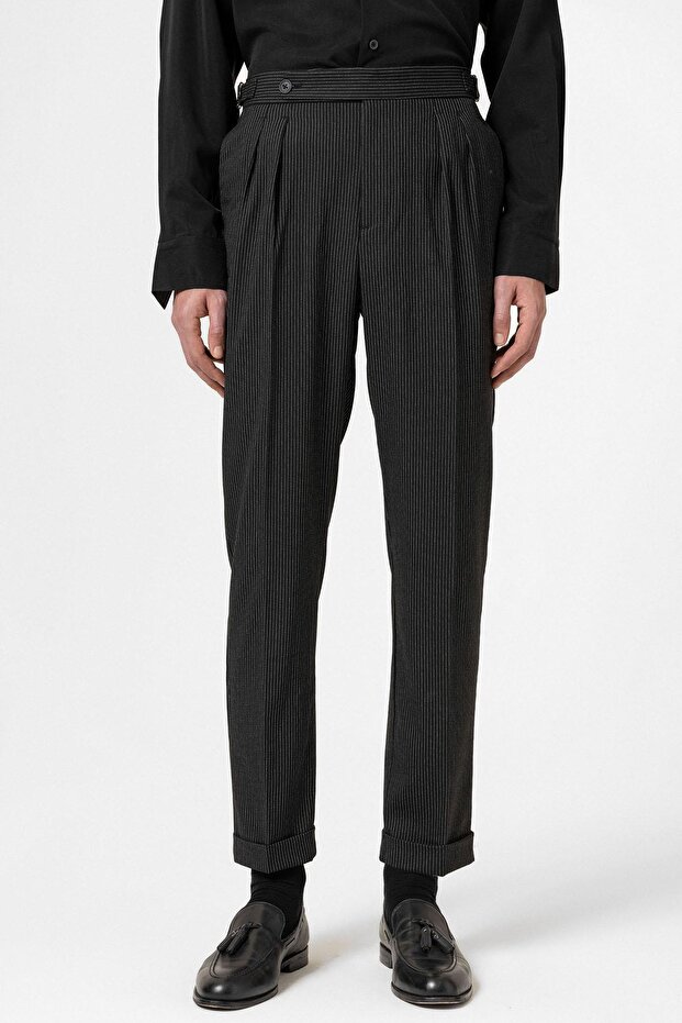 High waist striped double leg men's trousers