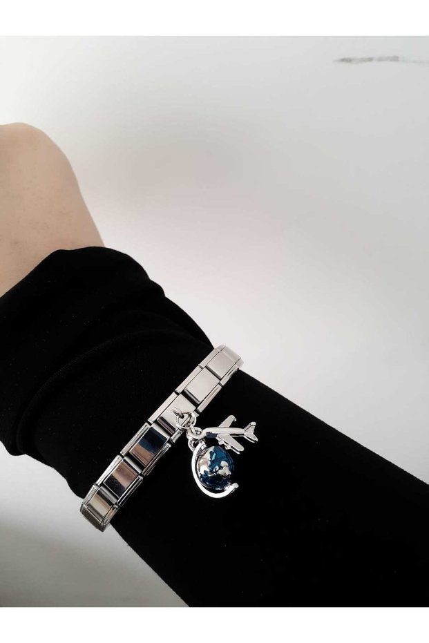 Steel World & Airplane Travel Passion Italian Charm Bracelet