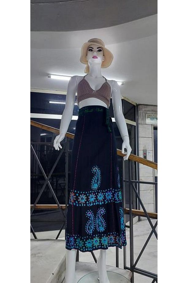 Hint Batik Çiçek Desenli Ve Işlemeli Uzun Hint Anvelop Etek - 1