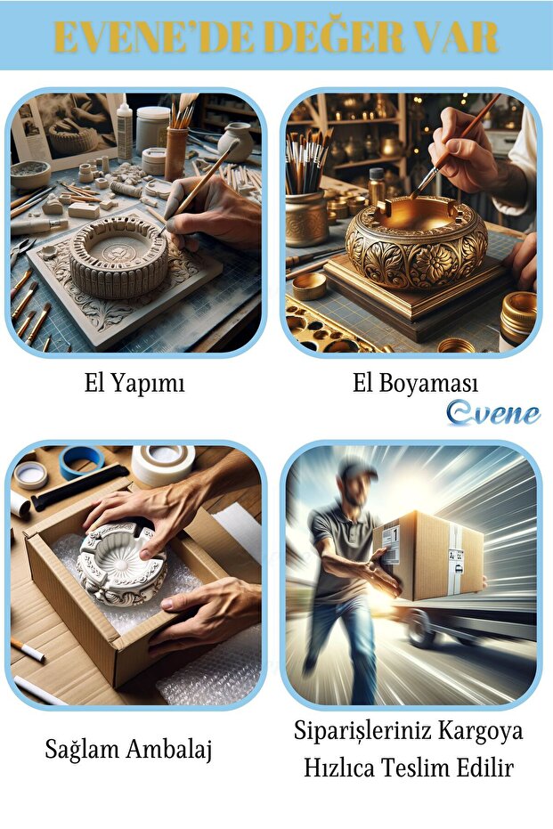 Küllük Altın Eskitme Kül Tablası Dekoratif Küllük Model 3 - 7