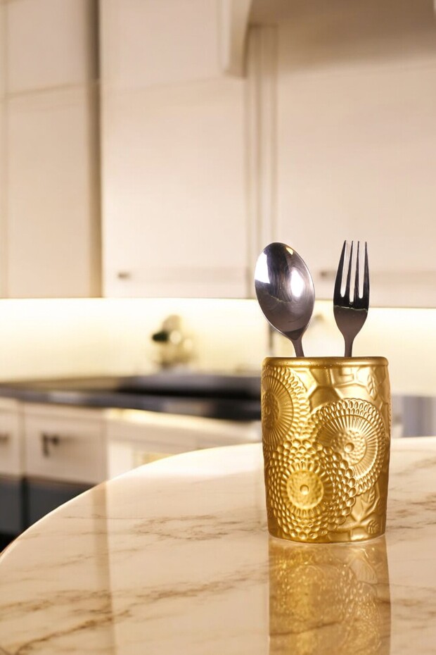 Countertop Spoon Holder Decorative Vertical Spoon Holder Cylinder Spoon Holder Gold Color Model 12