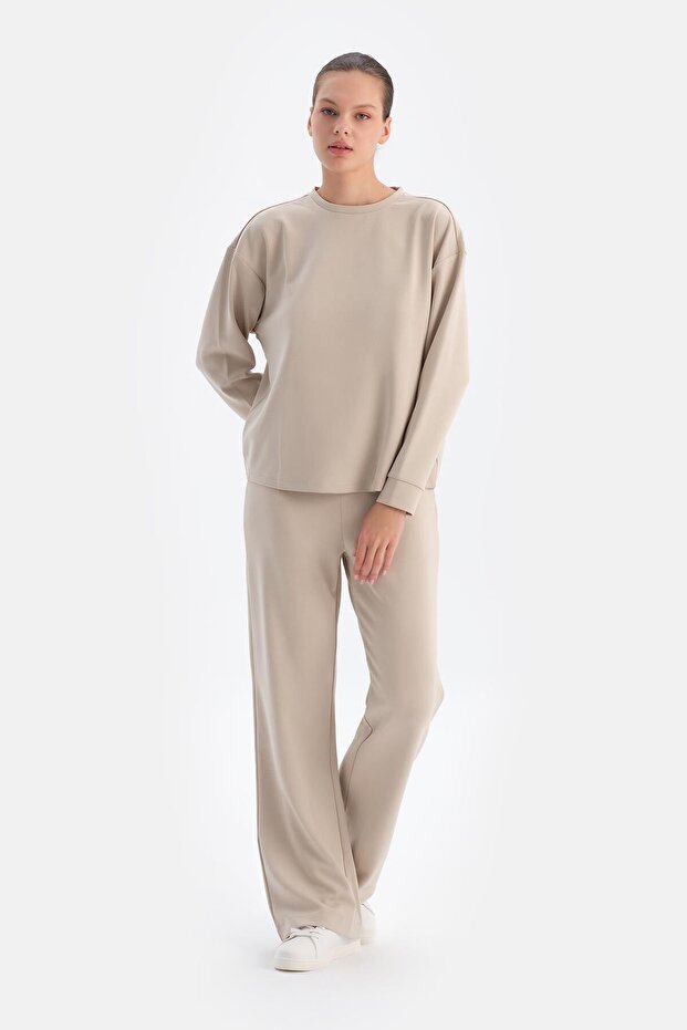 Krem Basıc Modal Sweatshırt - 4