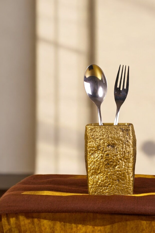Countertop Spoon Holder Decorative Vertical Spoon Holder Cylinder Spoon Holder Antique Gold Color Model 7