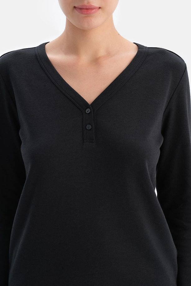 Siyah V Yaka Jogger Paça Cellıant Pijama Takımı - 5