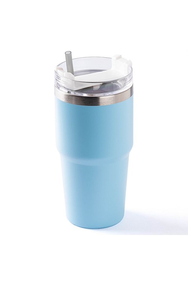 MAVİ PASLANMAZ ÇELİK PİPETLİ TERMOS BARDAK 600ML - 1
