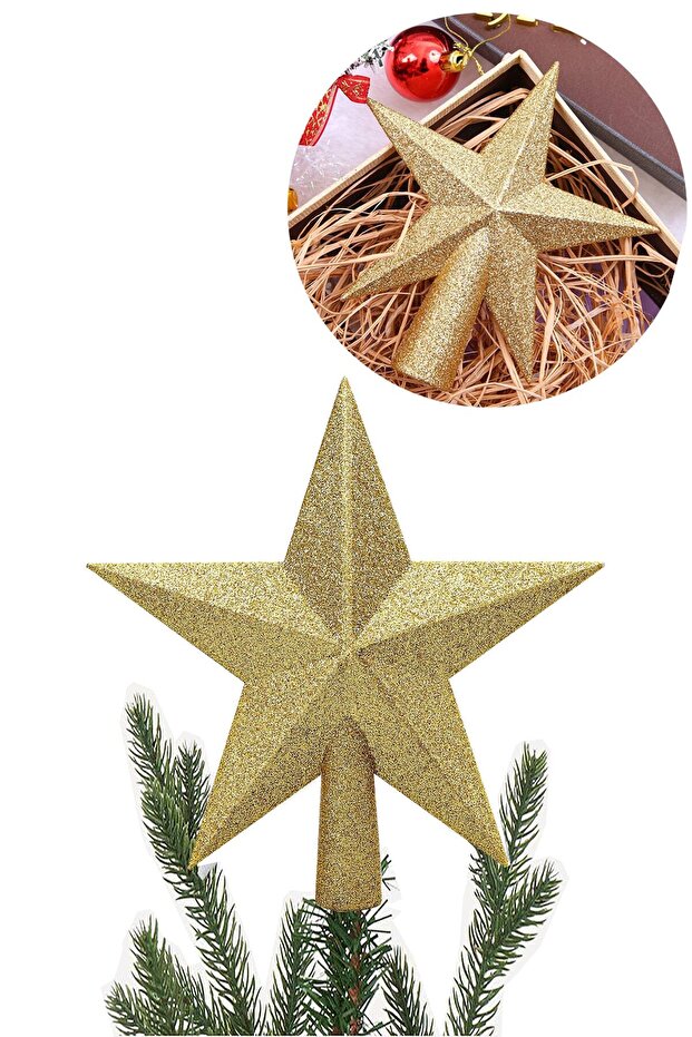 Christmas Pine Tree Peak Ornament 3D Fluffy Gold Silvery Star Peak Ornament 19 cm